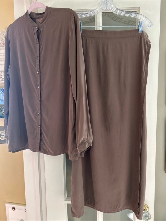 Eileen Fisher Dresses & Skirts - EILEEN FISHER NY TAUPE 100% SILK LONG TUNIC WRAP SKIRT SUIT SZ S/M EXCELLENT